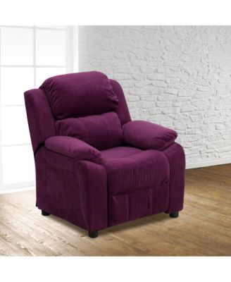 Deluxe Vinyl Padded Contemporary Kids Recliner With Storage Arms