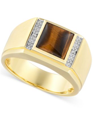Men's Tiger's Eye and Diamond Accent Ring in Sterling Silver