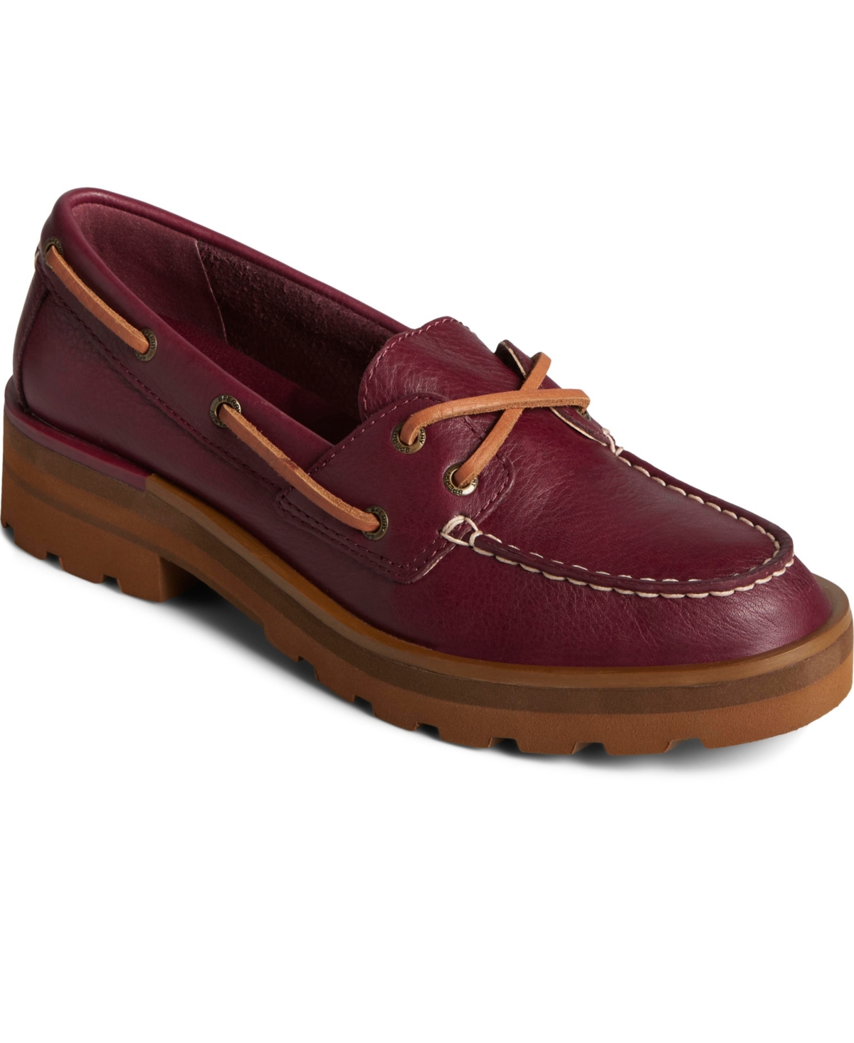 Chunky Faux Leather Boat Shoes - Cordovan