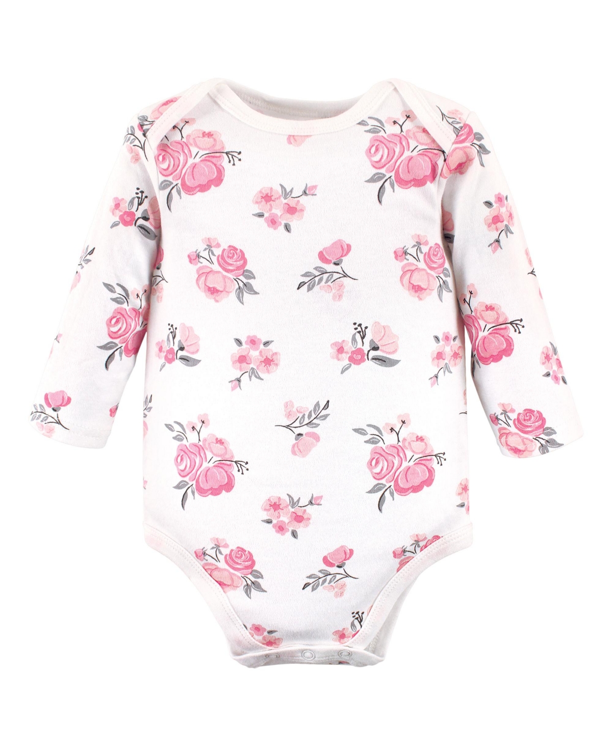 Hudson Baby Baby Girls Cotton Long-Sleeve Bodysuits, 3-Pack - Basic pink floral