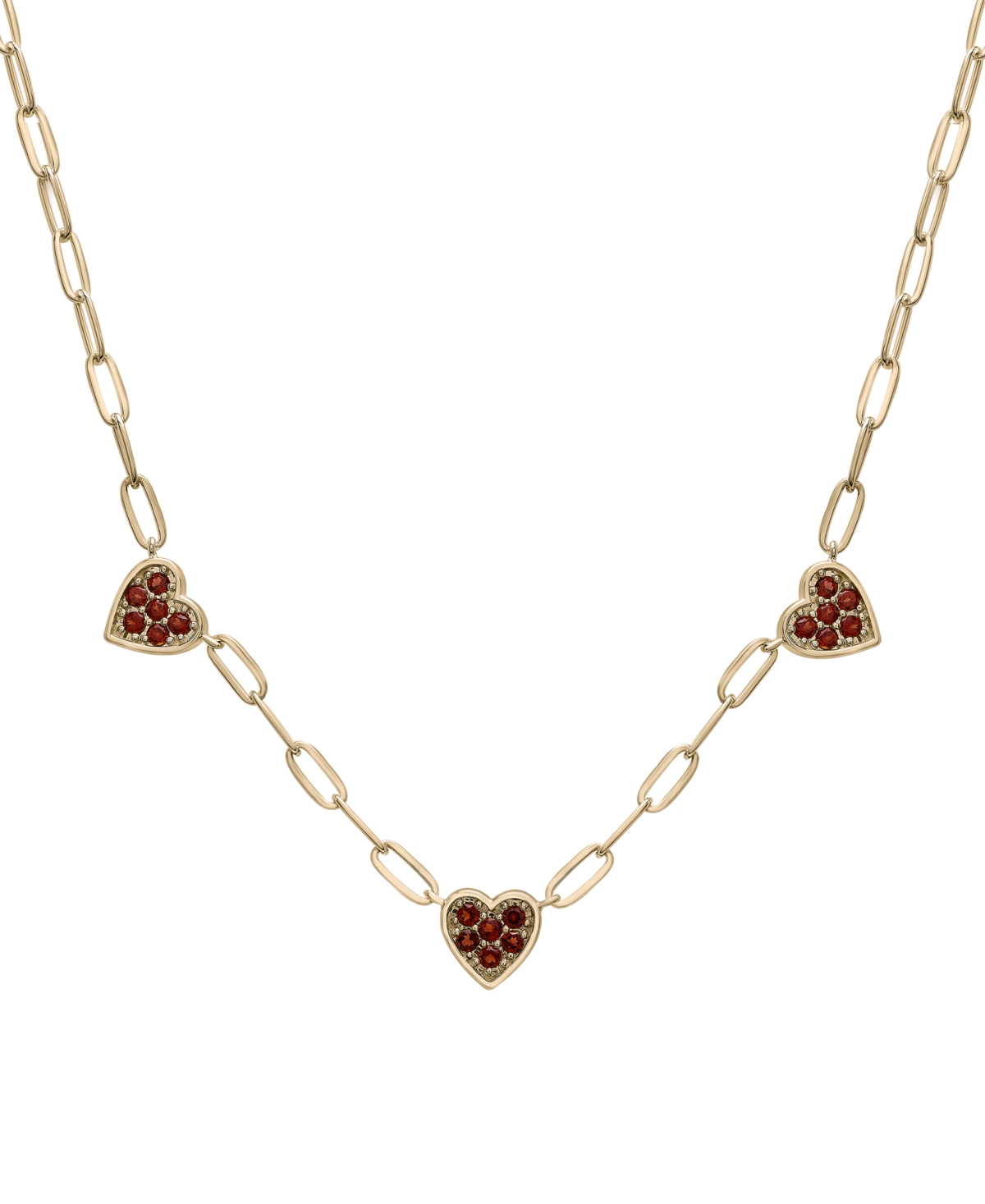 Macy's Garnet Heart Cluster 18" Collar Necklace (3/4 Ct. T.w.) In 14k Gold-plated Sterling Silver