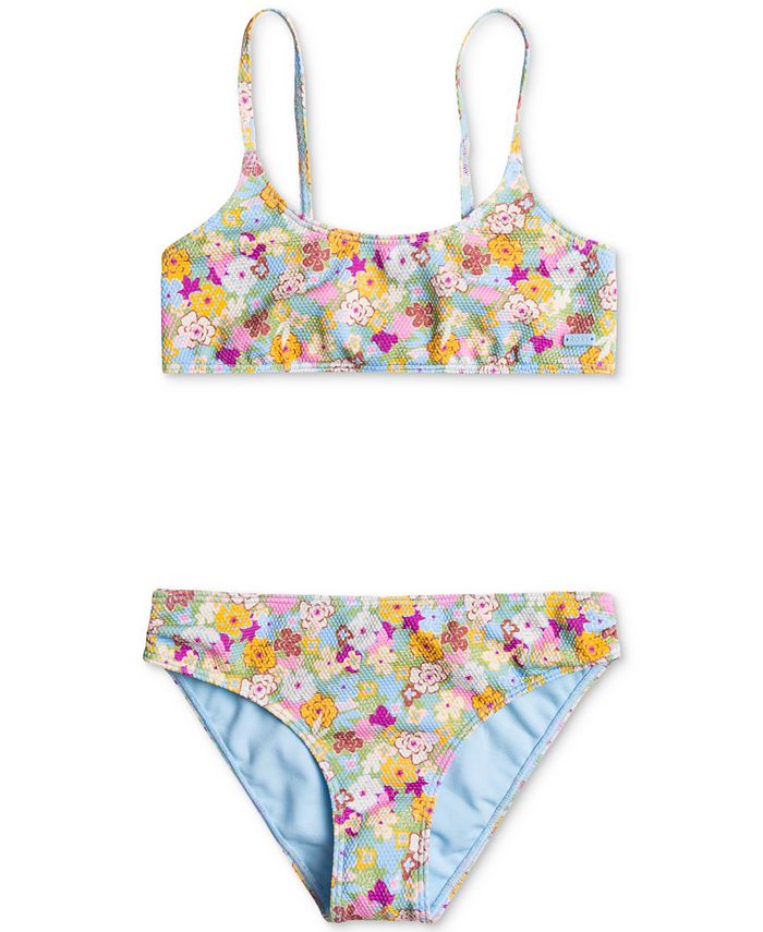 Women's Mid Waisted Bikini Swimsuit Floral Back Hook Bathing Suit