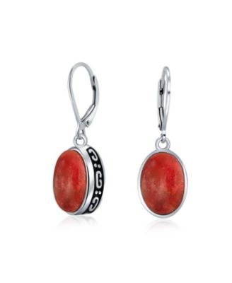 Orecchini Pendenti In Argento 925 Con Pietra Lapislazzuli – Chiusura A Leva – Design Ispirato A Bali – Colori Blu, Nero, Viola, Rosso, Verde