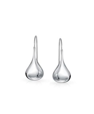 Simple Plain Puffed Teardrop Pear Shaped Rain Drop Earrings Fishhook Threader Polish Sterling Silver 1 Inch