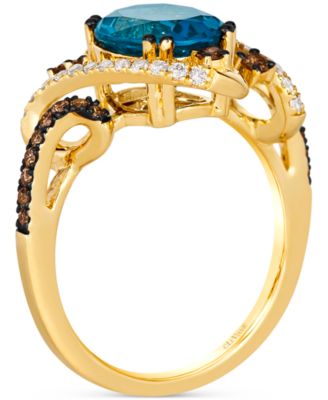 Deep Sea Blue Topaz (3 ct. t.w.) & Diamond (3/8 ct. t.w.) Swirl Statement Ring in 14k Gold