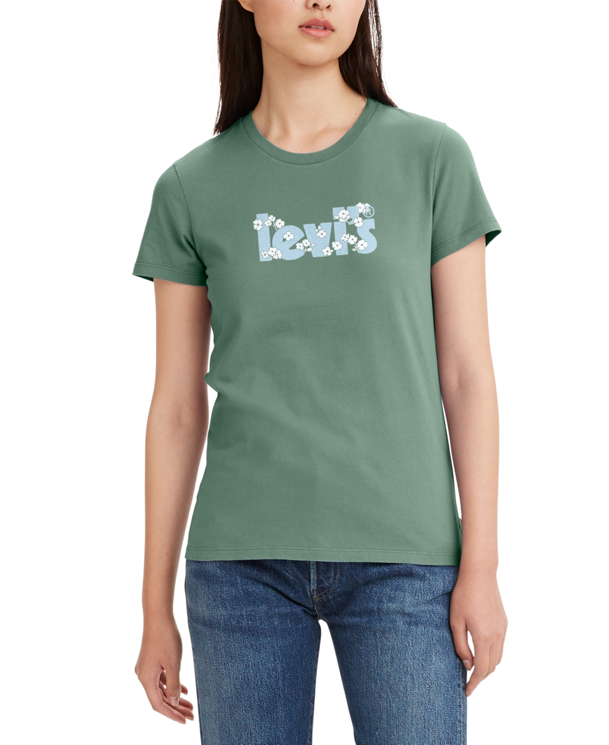 Levi's Women's Perfect Graphic Logo Cotton T-shirt In Granite Green