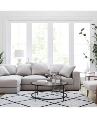 Newbury Glass Coffee Table With Round Matte Frame And Vertical Legs