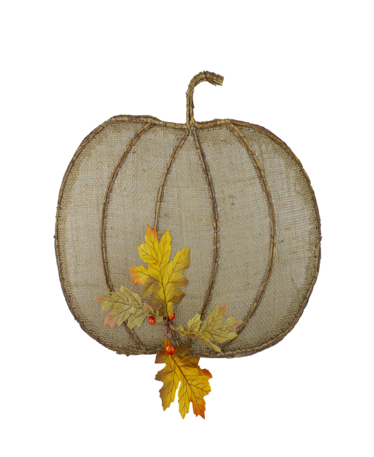 19" Beige Burlap and Vine Pumpkin Fall Harvest Wall Hanging - Beige