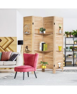 4 Panel Folding Room Divider Screen W/3 Display Shelves 5.6 Ft Tall