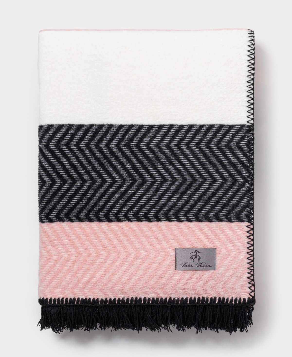 Brooks Brothers Herringbone Striped Luxury Cotton Throw Bedding In Blush