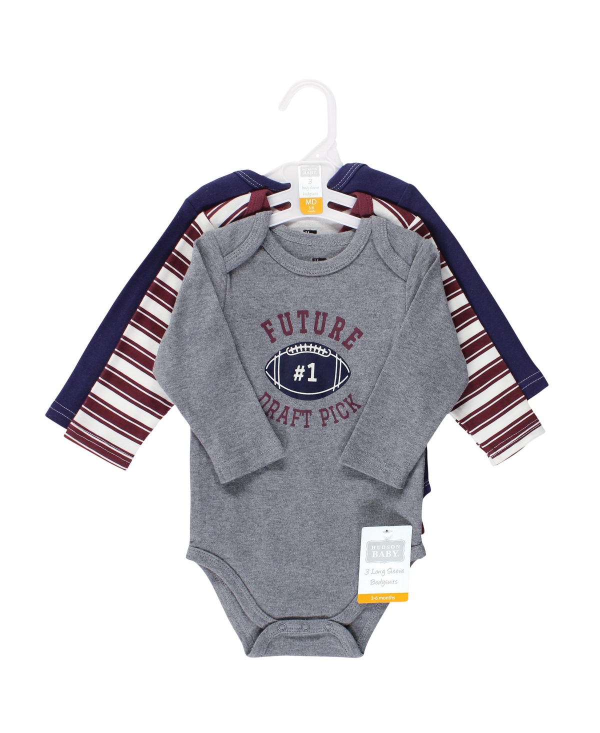 Hudson Baby Baby Boys Cotton Long-Sleeve Bodysuits, 3-Pack - Football