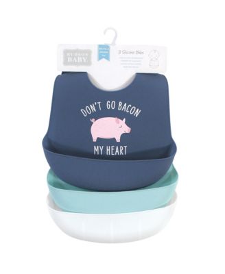 Boys 3Pk of Soft Silicone Feeding Bibs