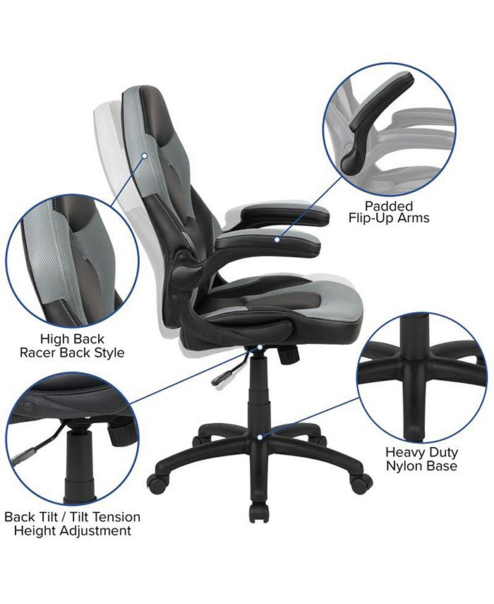 Offex Black Gaming Desk and Gray/Black Racing Chair Set with Cup Holder