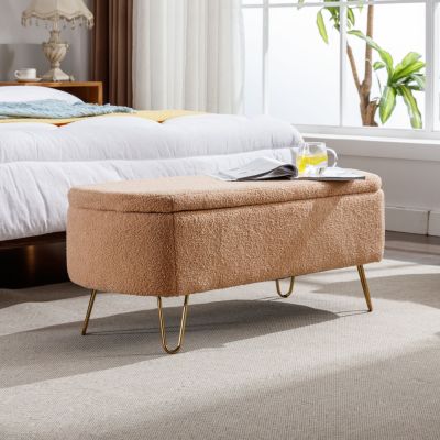 Streamdale Camel Ottoman Bench for Bed, Entryway, Gold Legs