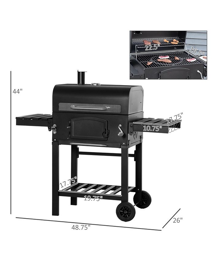 Outsunny Charcoal Grill BBQ with Adjustable Charcoal Height, Portable Barbecue Smoker with