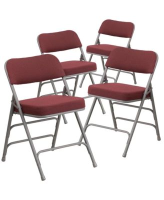 4 Pack Premium Curved Triple Braced & Hinged Fabric Upholstered Metal Folding Chair