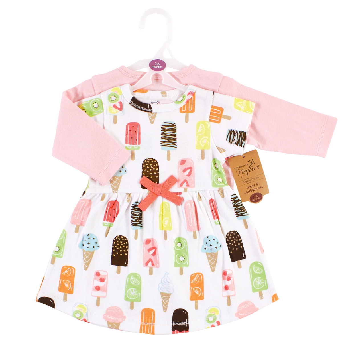 Touched by Nature Baby Girls Organic Cotton Dress and Cardigan, Popsicle
