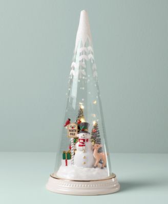 Lighted Christmas Cone With North Pole Snowman Scene Figurine
