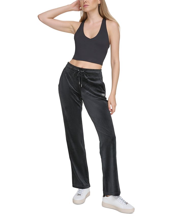 DKNY Women's Rhinestone-Logo Velour Track Drawstring Pants - Macy's