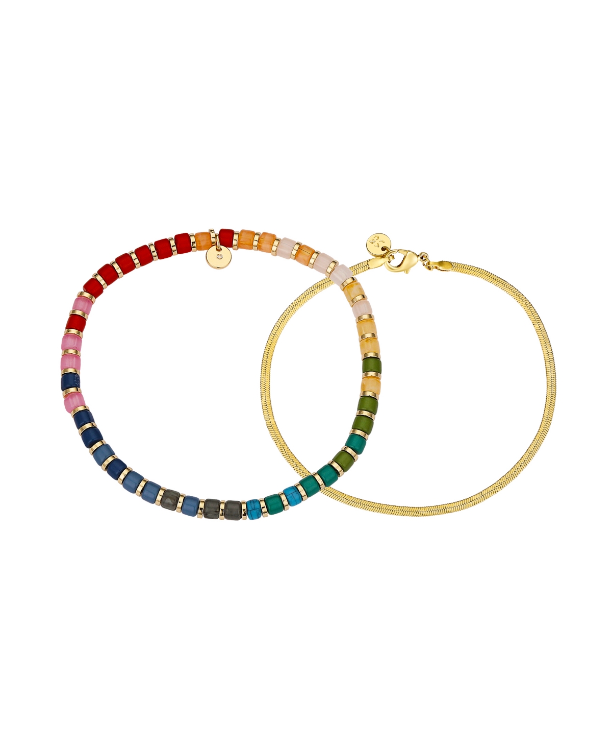 Multi Color Bead and 14K Gold Plated Bracelet Set, 2 Pieces - Gold