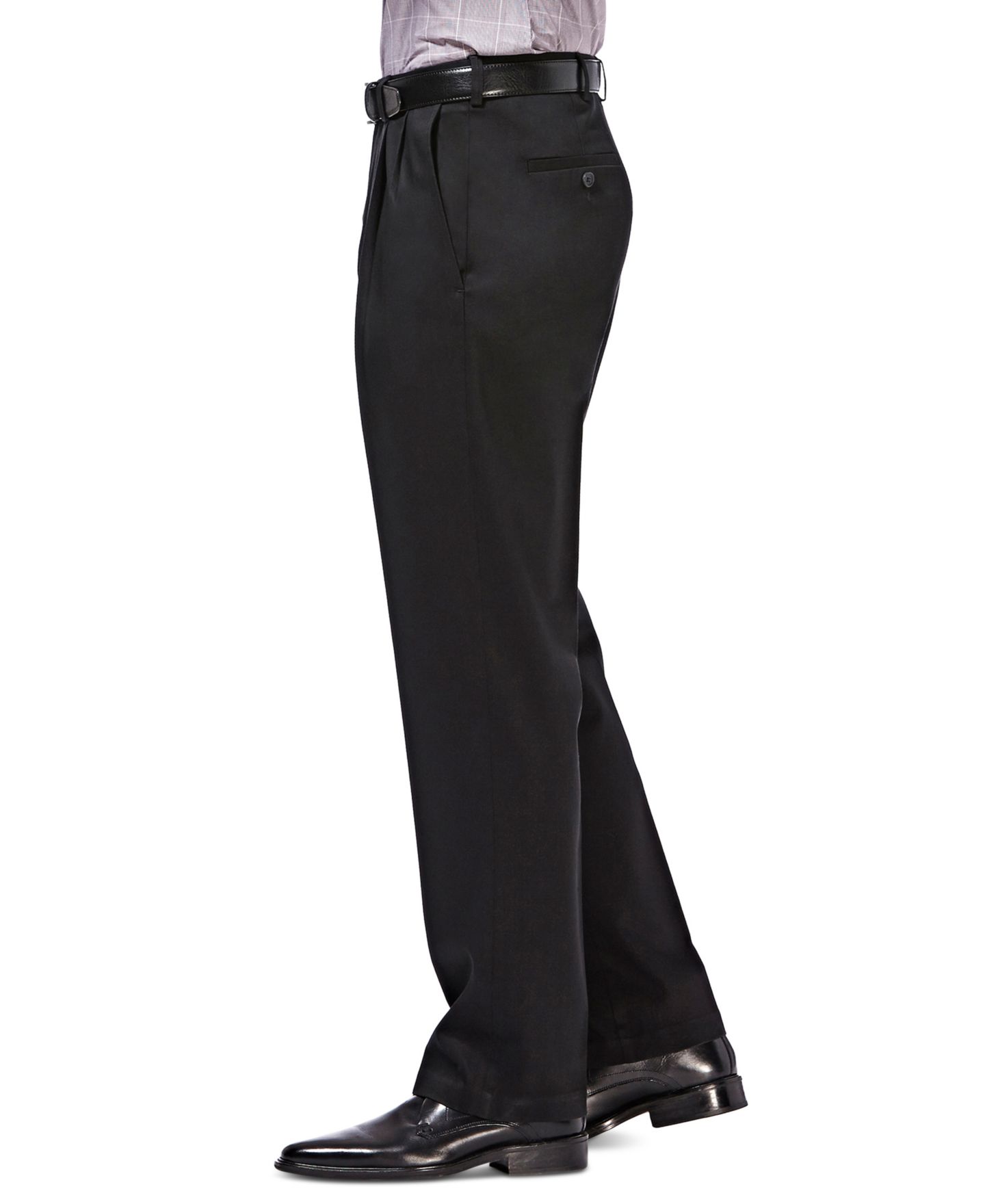 Мужские брюки Haggar Premium No Iron Khaki Classic Fit Pleat Hidden Expandable Waist, цвет: Чёрный — фото 4