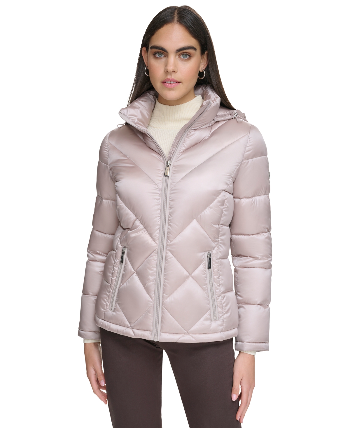 Calvin Klein Women's Shine Hooded Packable Puffer Coat, Created For Macy's In Pearlized Cappuccino