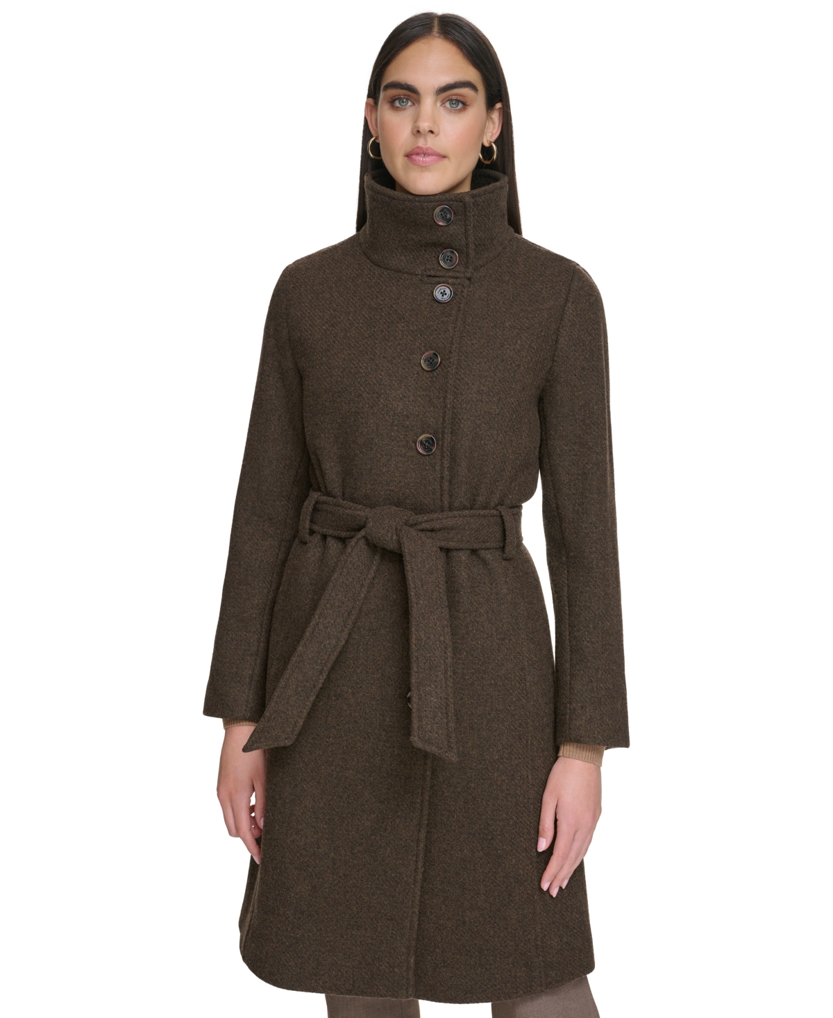 Calvin Klein Women's Wool Blend Belted Buttoned Coat In Chocolate