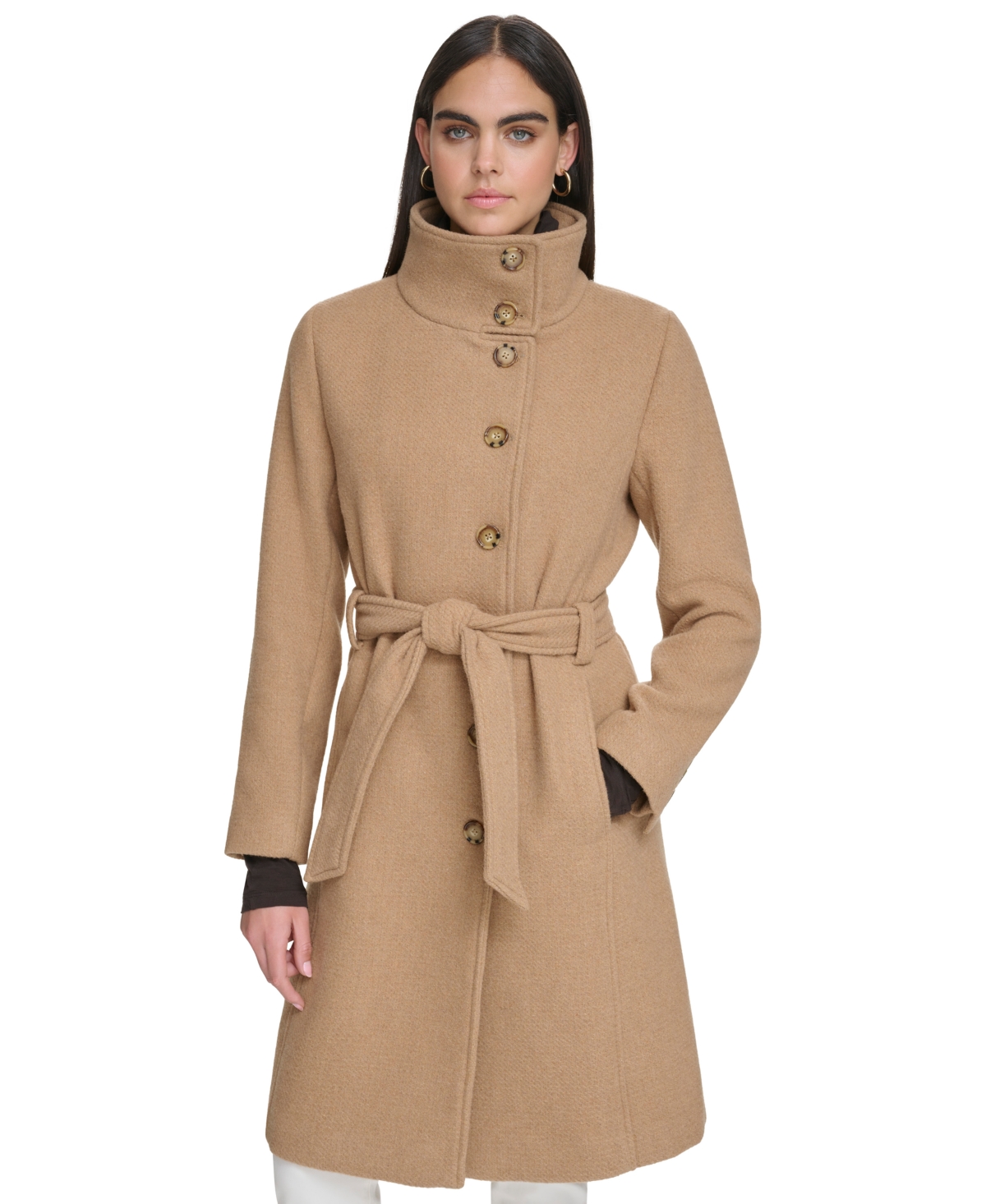 Calvin Klein Women's Wool Blend Belted Buttoned Coat In Camel