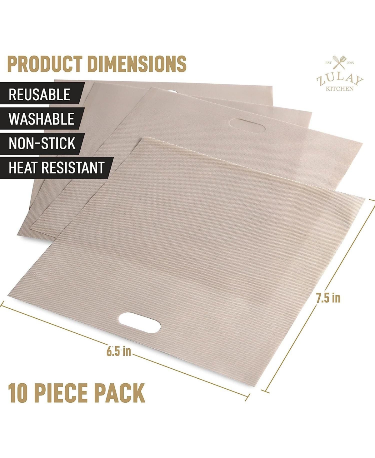 Zulay Kitchen Reusable Toaster Bags For Grilled Cheese Sandwiches 10 pieces