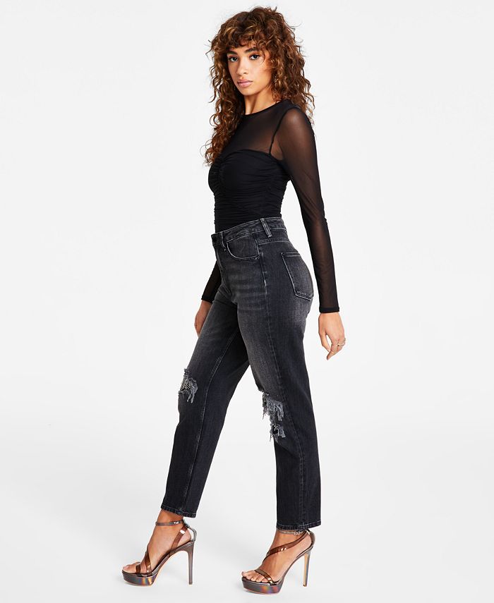 GUESS Women's Mom Ripped High-Rise Faded Jeans - Macy's