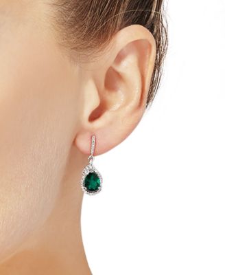Lab-Grown Emerald (2-3/4 ct. t.w.) and White Sapphire (1/2 ct. t.w.) Drop Earrings in Sterling Silver