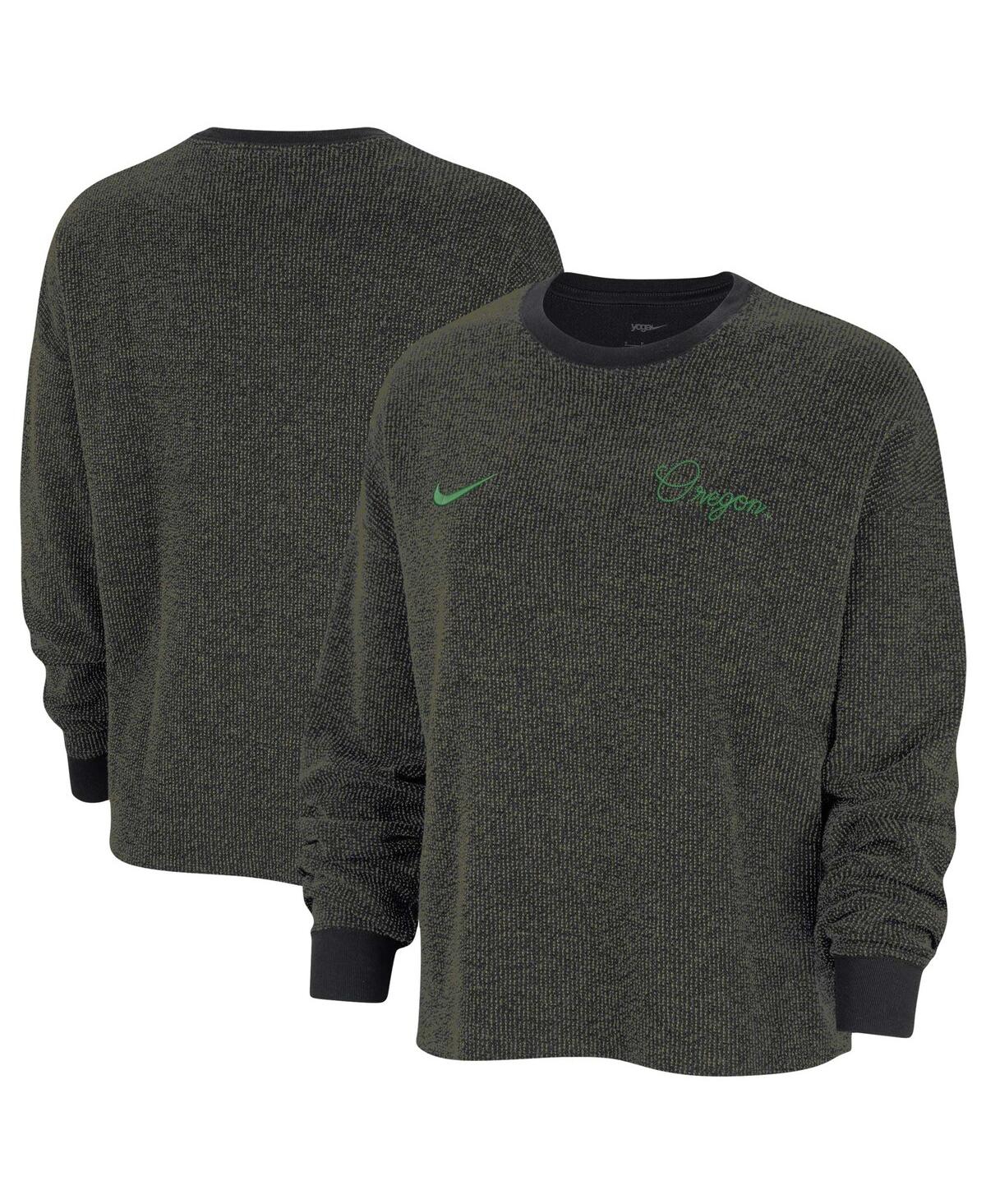 Shop Nike Women's  Black Oregon Ducks Yoga Script Pullover Sweatshirt