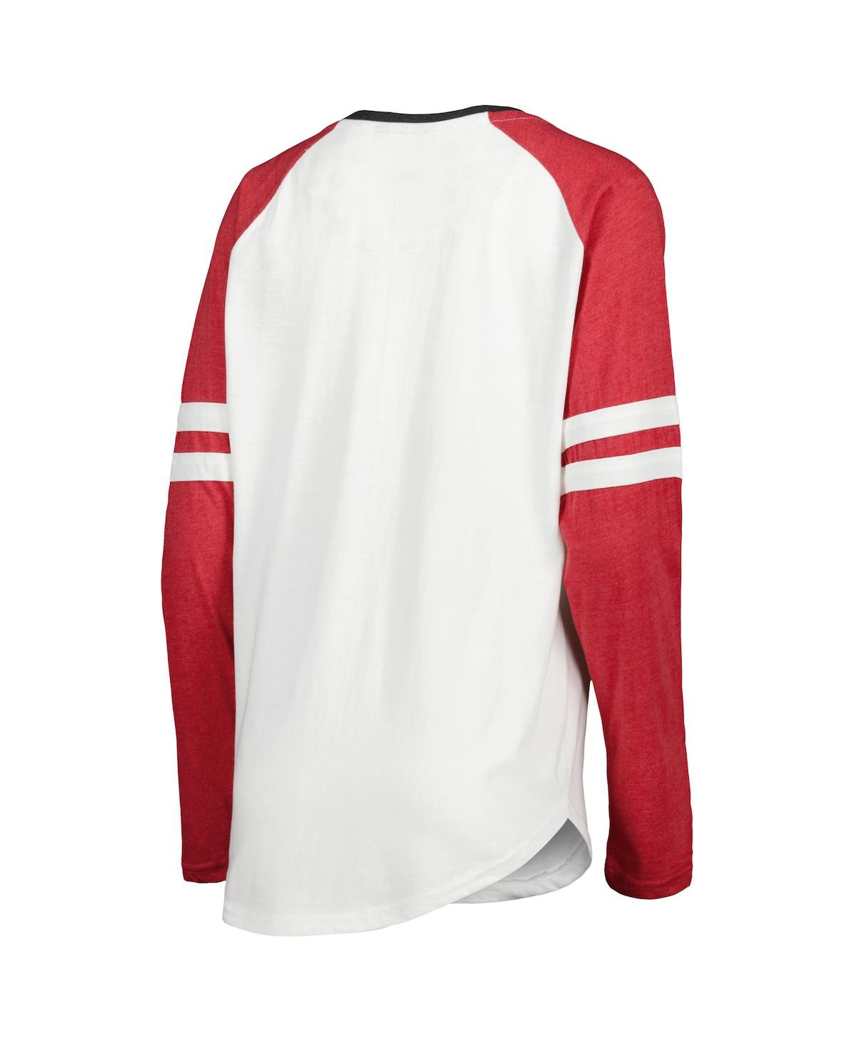 Shop Pressbox Women's  White, Crimson Indiana Hoosiers Brooking Sleeve Stripe Raglan Long Sleeve T-shirt In White,crimson