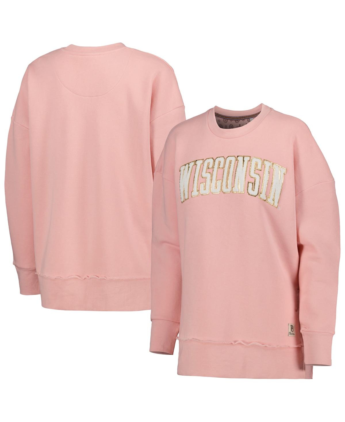 PRESSBOX WOMEN'S PRESSBOX PINK WISCONSIN BADGERS LA JOLLA FLEECE PULLOVER SWEATSHIRT 
