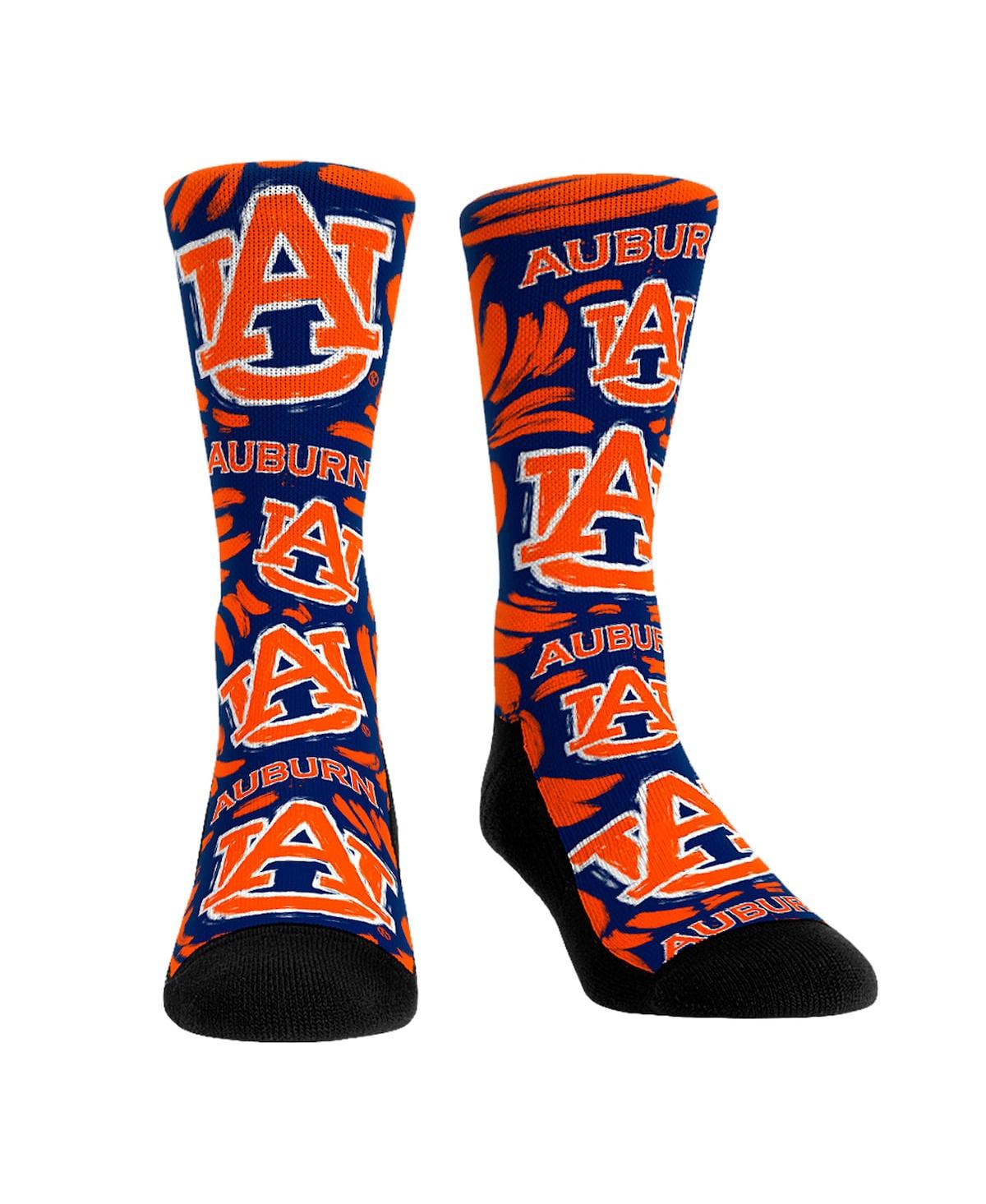 Rock 'em Men's And Women's  Socks Auburn Tigers Allover Logo And Paint Crew Socks In Orange