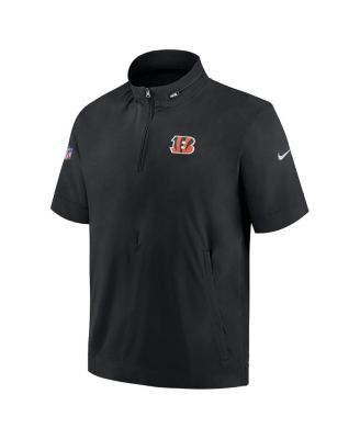 Men's Black Cincinnati Bengals Sideline Coach Short Sleeve Hoodie Quarter-Zip Jacket
