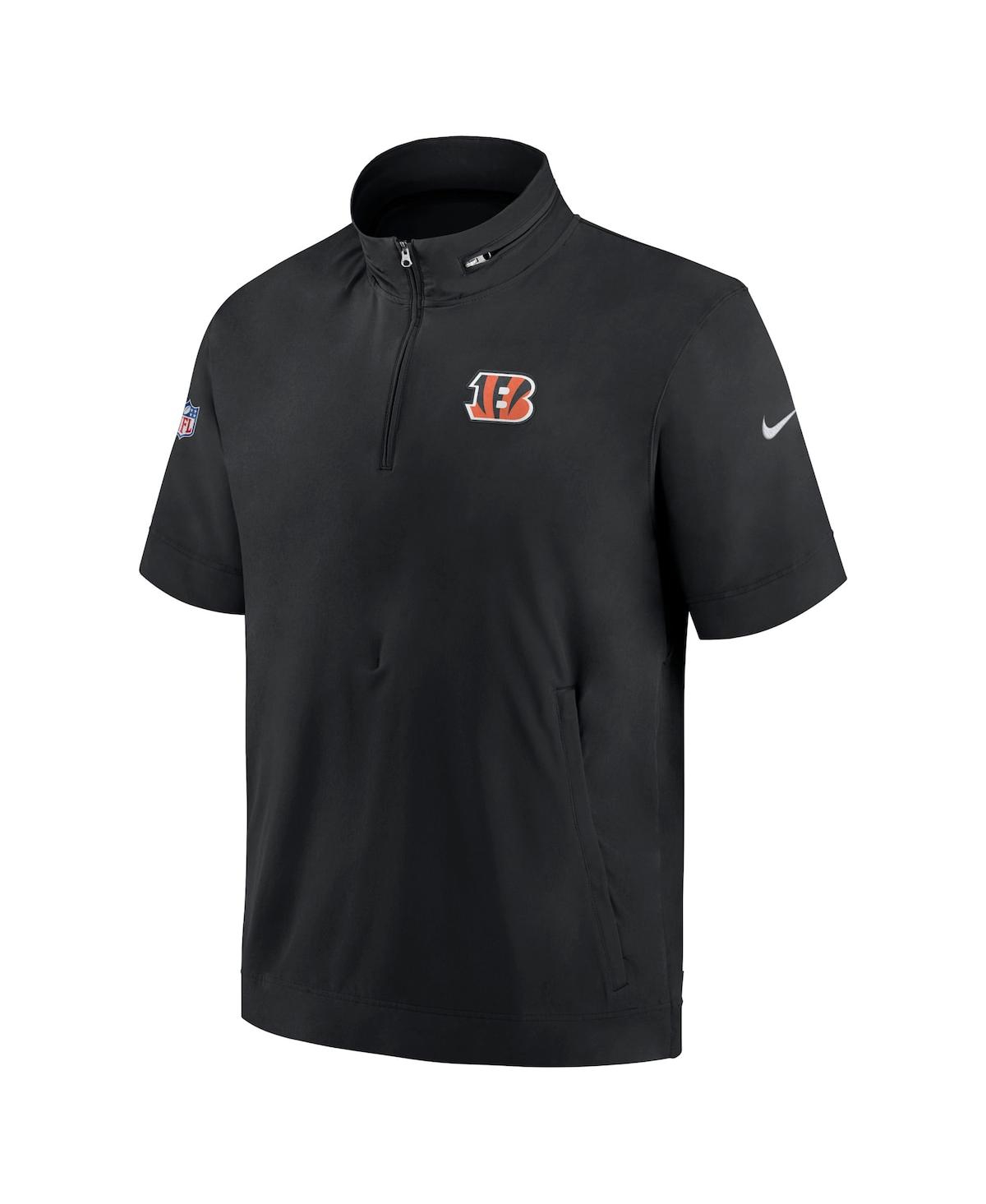 Shop Nike Men's  Black Cincinnati Bengals Sideline Coach Short Sleeve Hoodie Quarter-zip Jacket