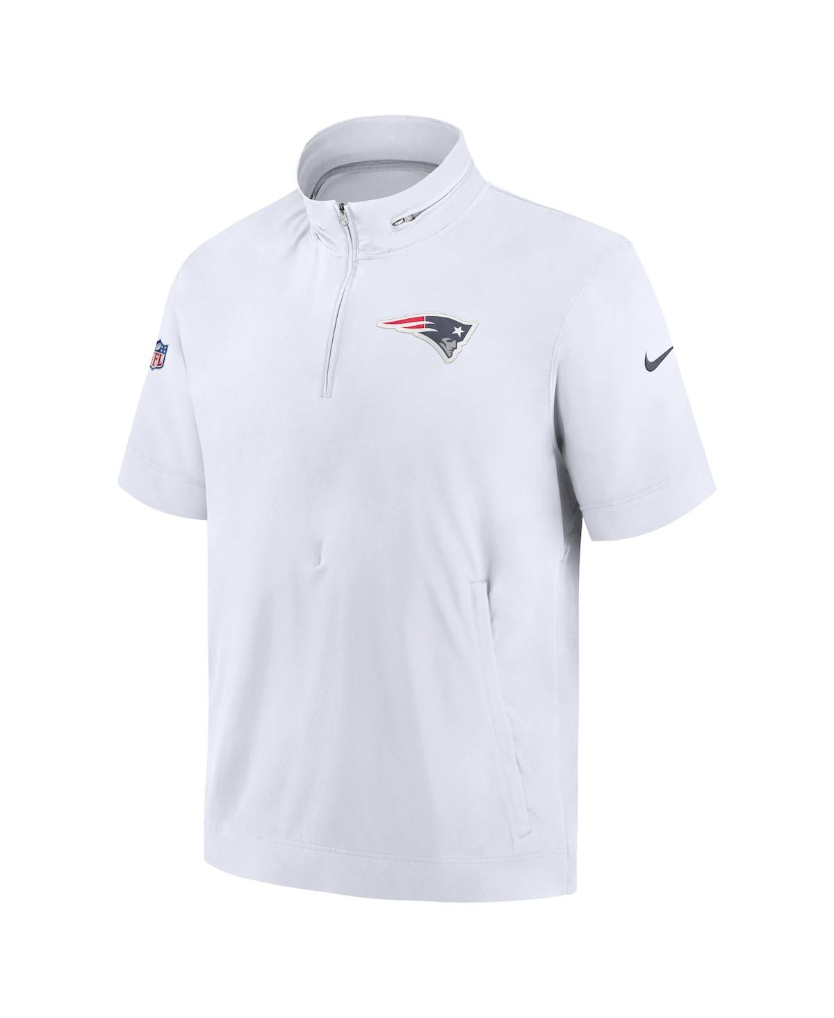 Shop Nike Men's  White New England Patriots Sideline Coach Short Sleeve Hoodie Quarter-zip Jacket