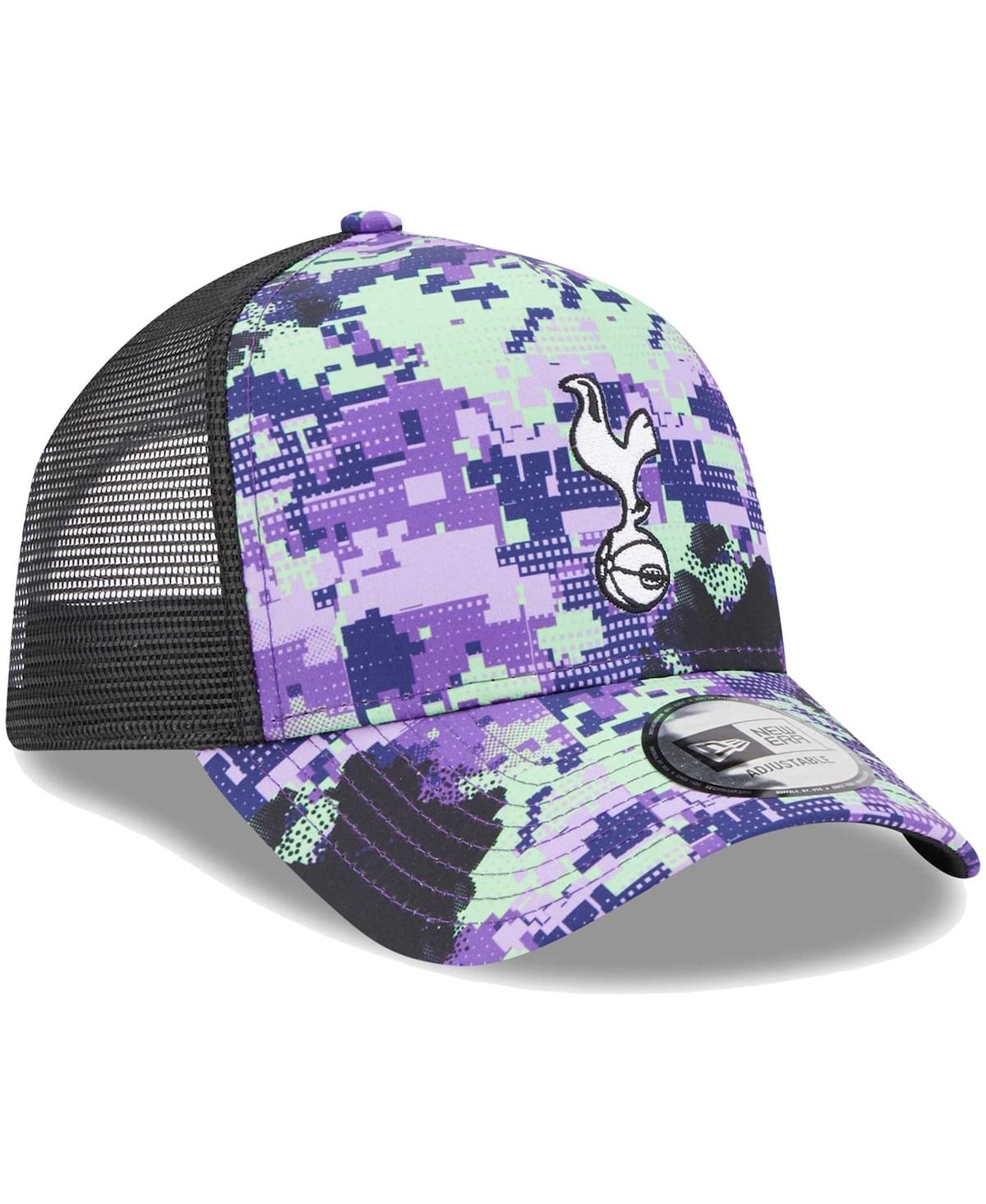 New Era Men's  Tottenham Hotspur Black Glitch All Over Print E-frame Trucker Adjustable Hat In Black