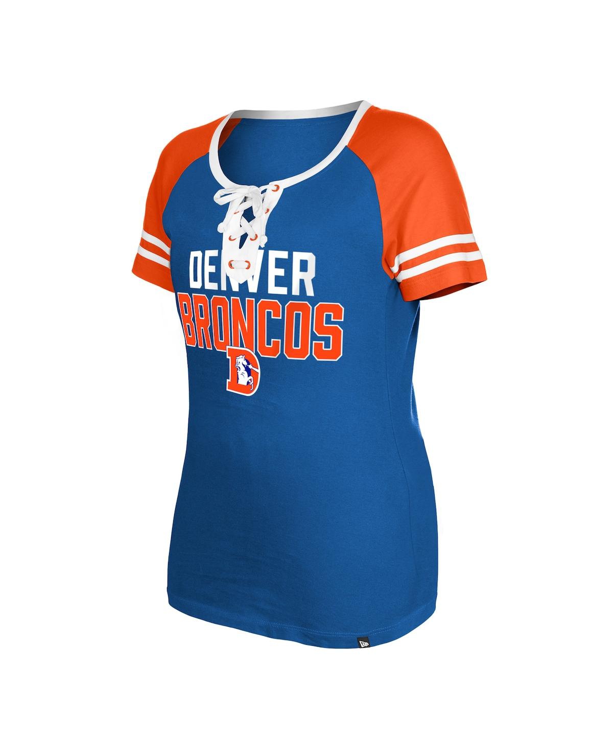 NEW ERA WOMEN'S NEW ERA ROYAL DENVER BRONCOS THROWBACK RAGLAN LACE-UP T-SHIRT 