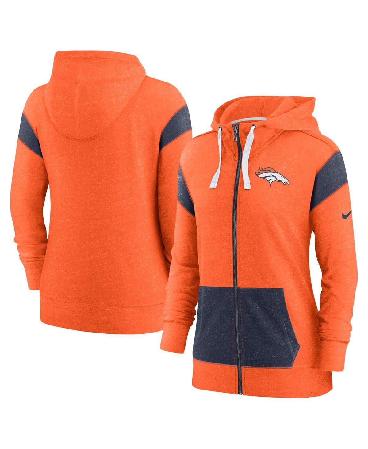 Nike Women's  Orange, Navy Denver Broncos Monaco Lightweight Full-zip Hoodie In Orange,navy