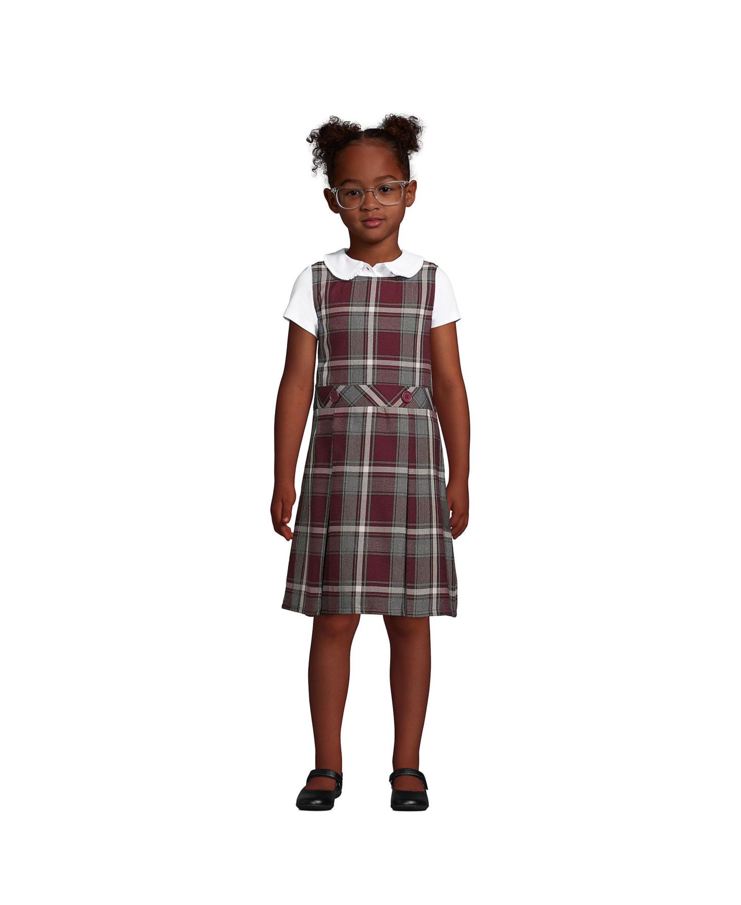 Платья Lands' End Plaid Jumper Top of Knee для девочек, цвет: Бордовый / Серый клетчатый — фото 20