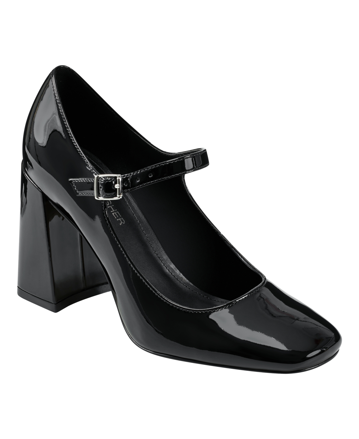 Shop Marc Fisher Women's Charin Square Toe Block Heel Dress Pumps In Black Faux Patent Leather