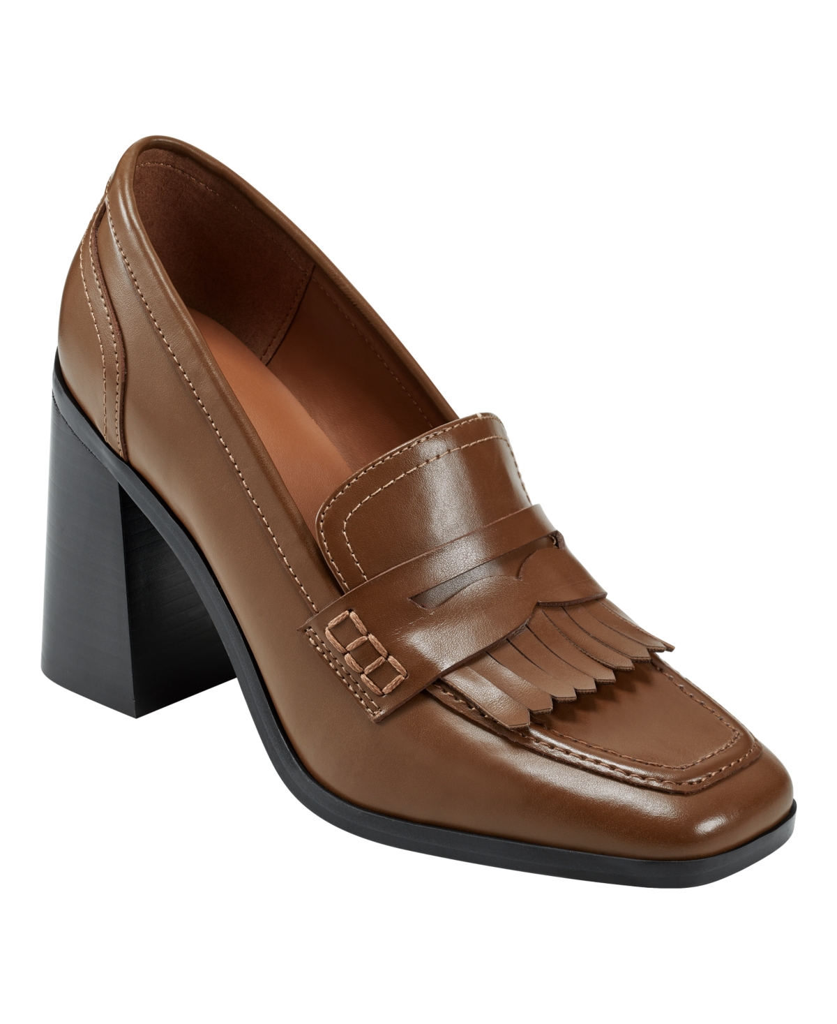 Marc Fisher Women's Hamish Block Heel Square Toe Dress Loafers In Medium Brown