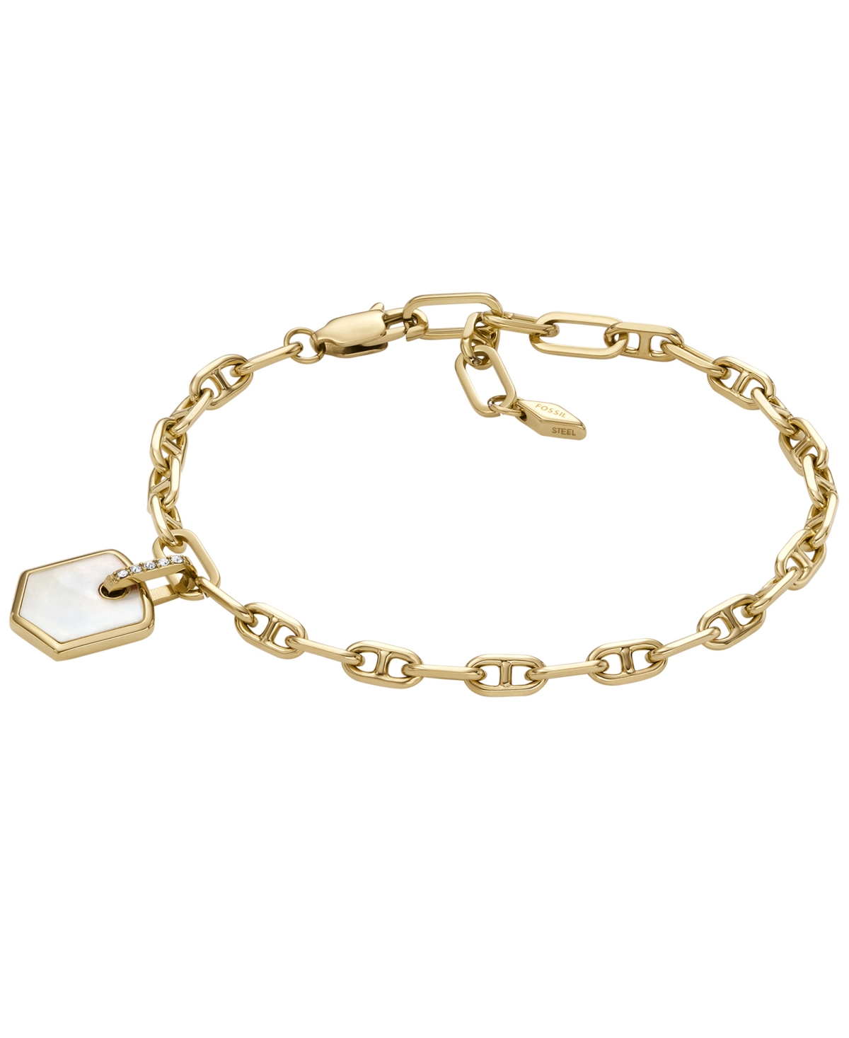 Fossil Heritage Crest Mother Of Pearl Gold-tone Brass Chain Bracelet