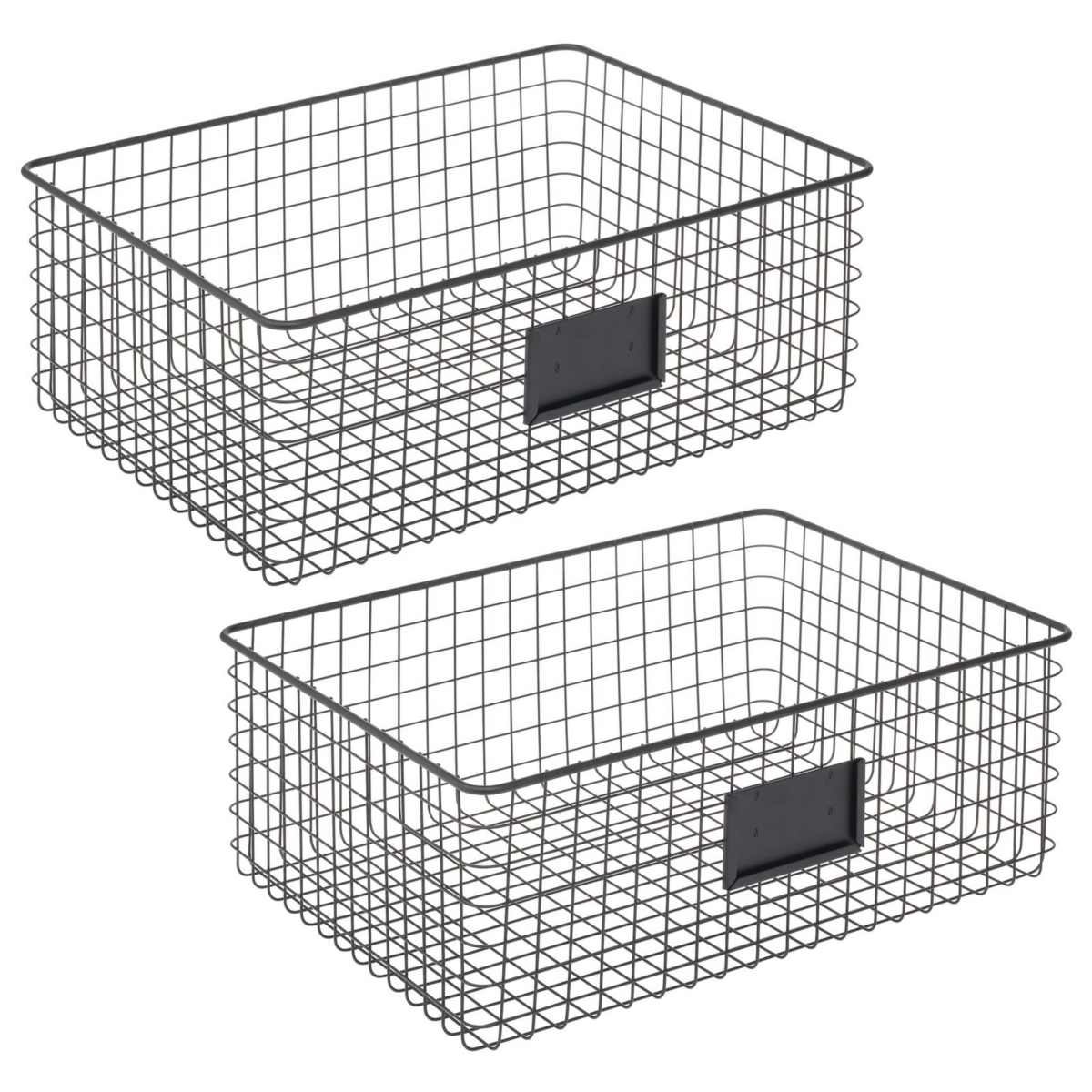 mDesign Wide Steel Kitchen Organizer Basket - Label Slot, 2 Pack,- Matte black
