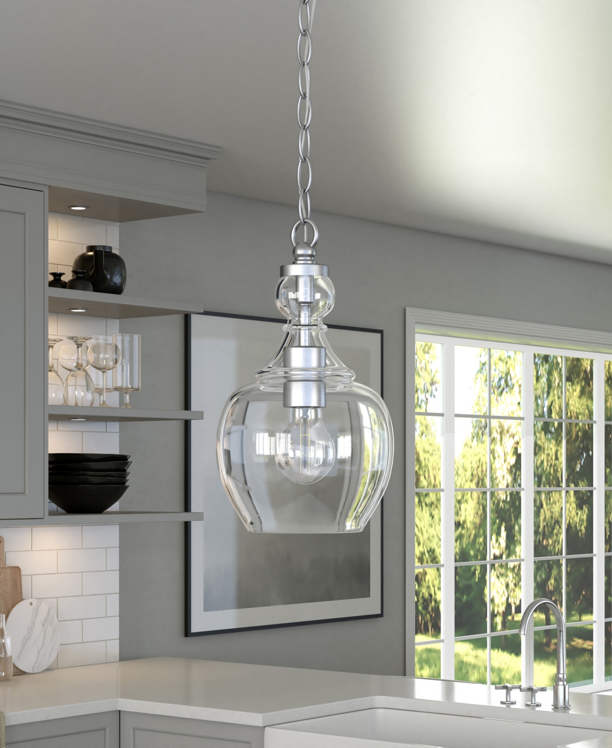 Hudson & Canal Verona Glass Shade Wide Pendant