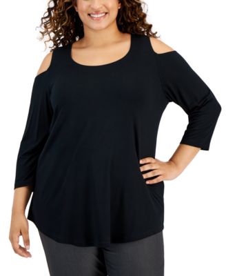 JM Collection - Plus Size 3/4-Sleeve Cold-Shoulder Top