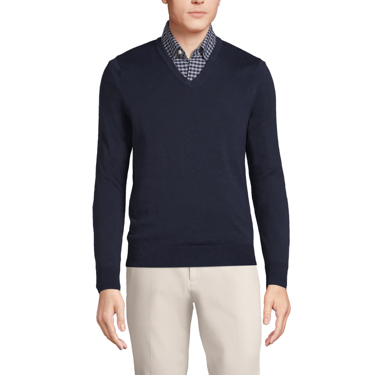 Men's Classic Fit Fine Gauge Supima Cotton V-neck Sweater - Radiant navy