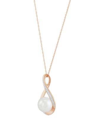 Cultured Freshwater Pearl (9mm) and Diamond Accent Pendant 18" Necklace in 14k Gold